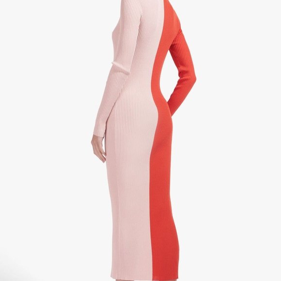Staud Shoko Colorblock Sweater Dress Orange Light Pink size S - Picture 7 of 11